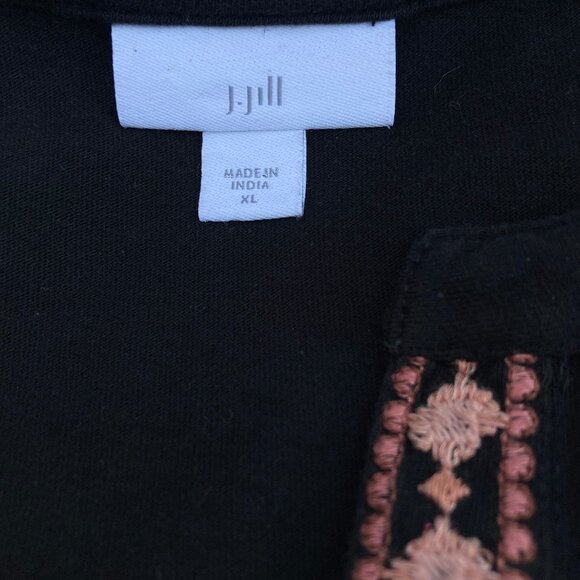 J. Jill Black Embroidered Tunic Top Pull-over V Neck Boho Tan Pink Floral, sz XL - Picture 5 of 10
